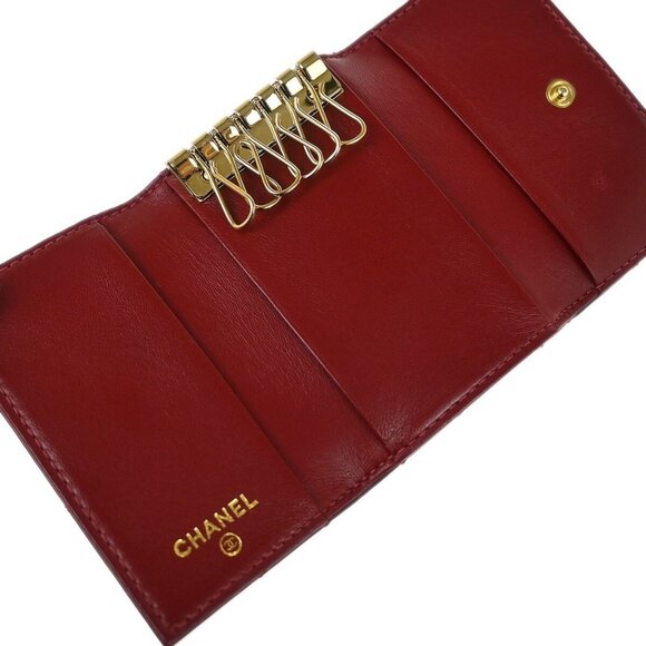 Chanel Red Calfskin Wild Stitch Six Hook Key Case Small Good - Picture 7 of 8